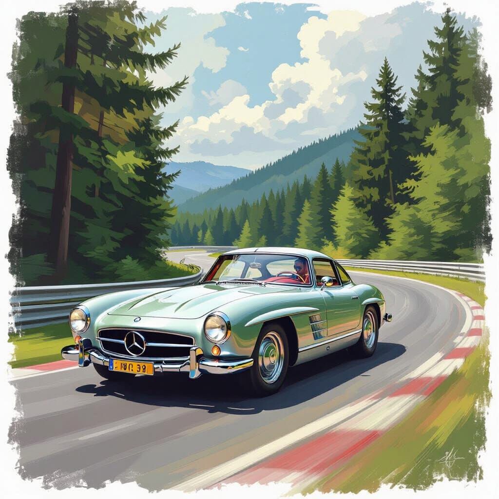 Mercedes 300 SL on Nurburgring as Impressionist Art