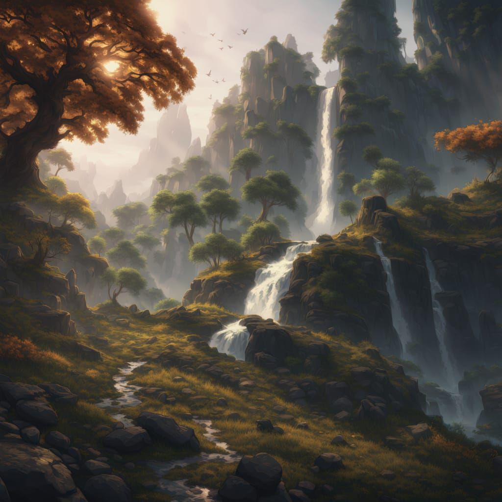 Cinematic Waterfall in Golden Hour