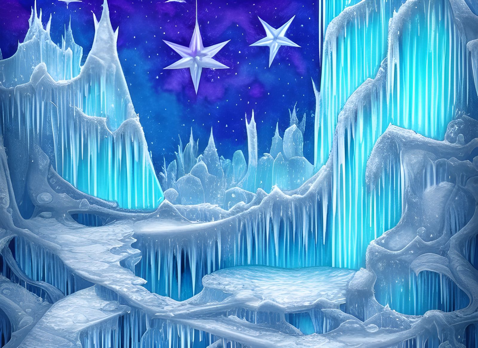 Fantasy Ice Landscape in Ink and Watercolor Style