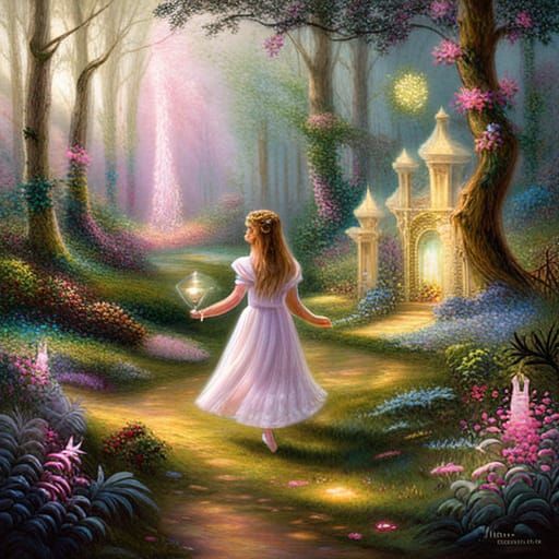 Girl in Enchanted Forest with Fairy, Ethereal Fantasy