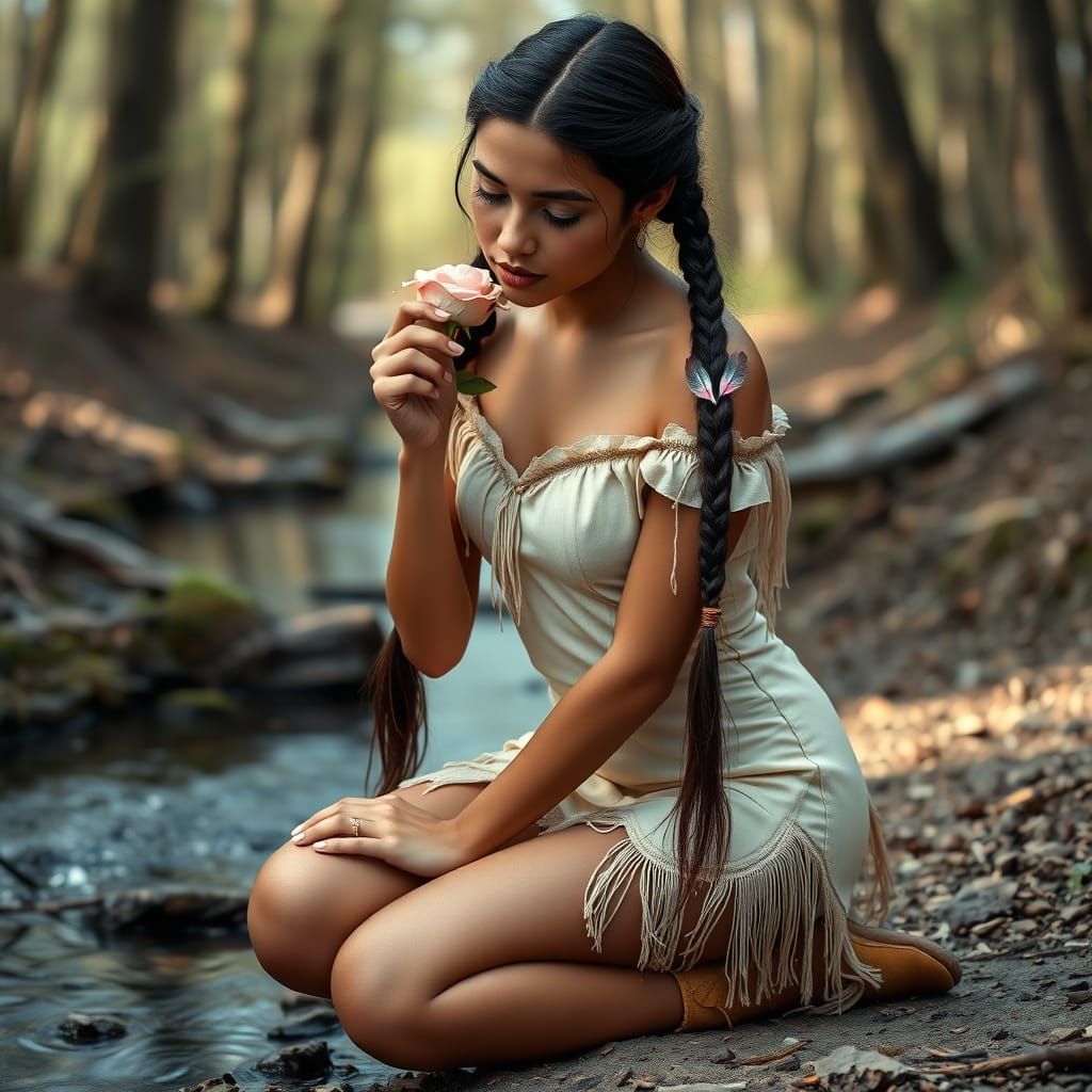 Hyper-Realistic Portrait of a Native American Woman in a Ser...