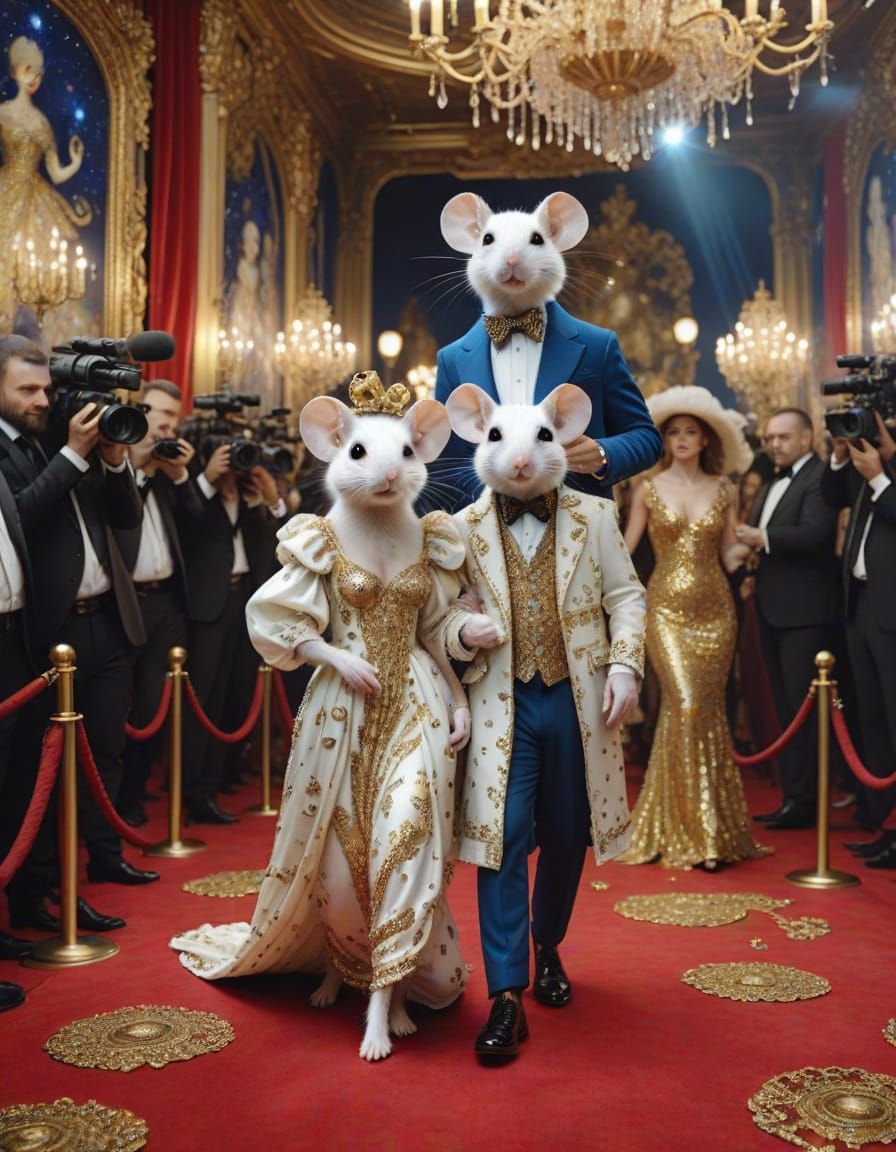 Ethereal Celebrity Couple in Opulent Red Carpet Splendor