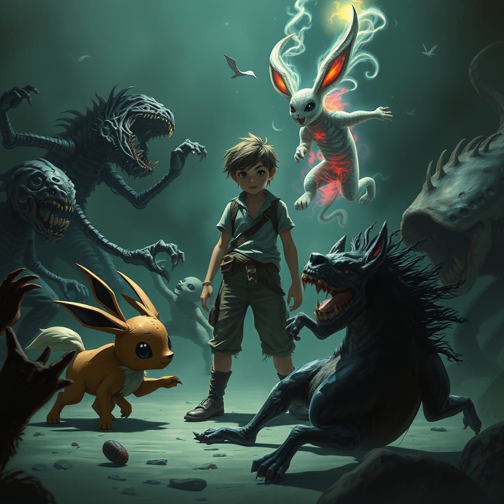 Biomechanical Chaos: Young Protagonist vs. Twisted Creatures...