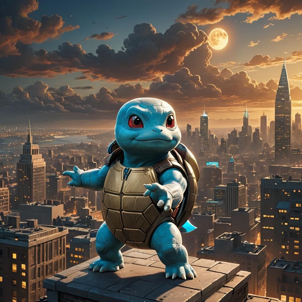 Squirtle as Superhero in Comic Book Style