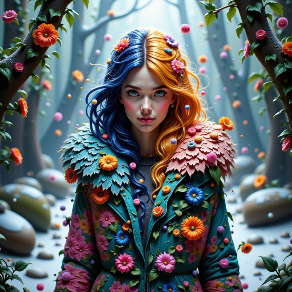 Winter and Spring Collide: Woman in Dual Seasons