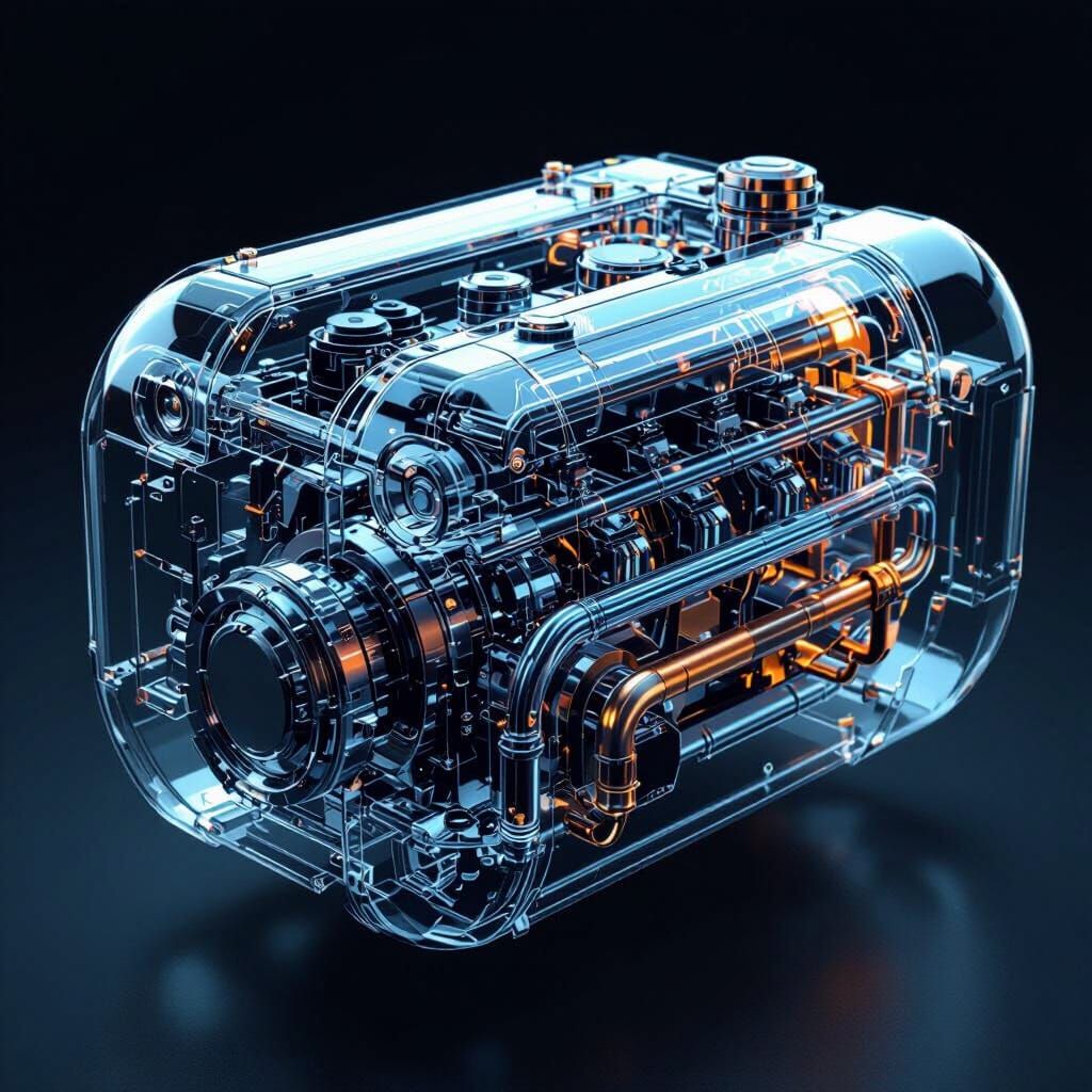 Transparent Engine with Visible Inner Workings