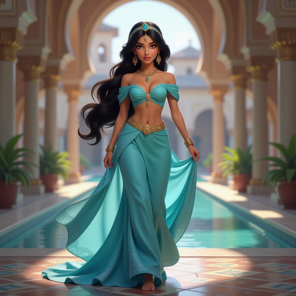 Princess Jasmine Fantasy Concept Art in Deep Colors