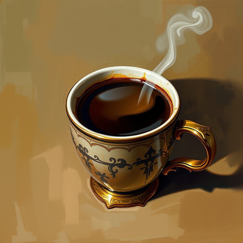 Dark Brown Liquid in an Ornate Cup