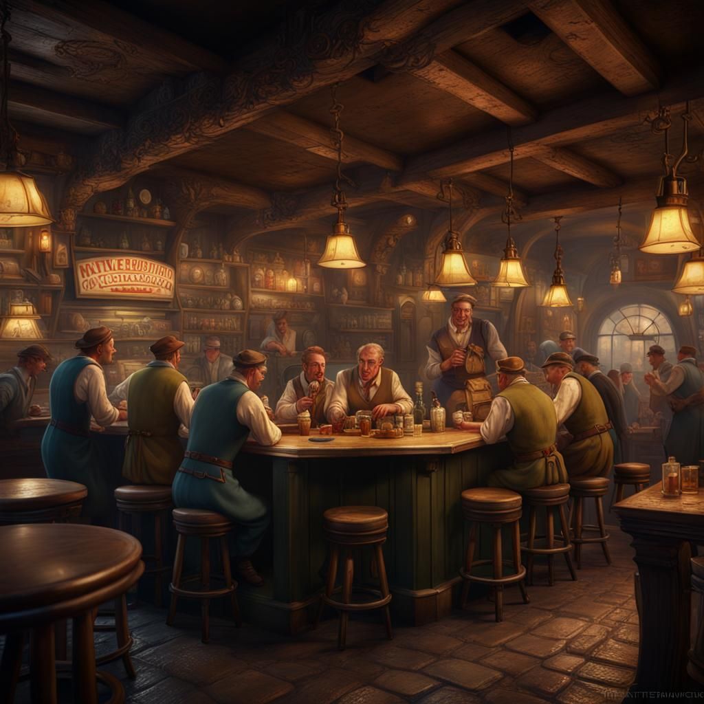 Underground Tavern Scene in Detailed Matte Painting