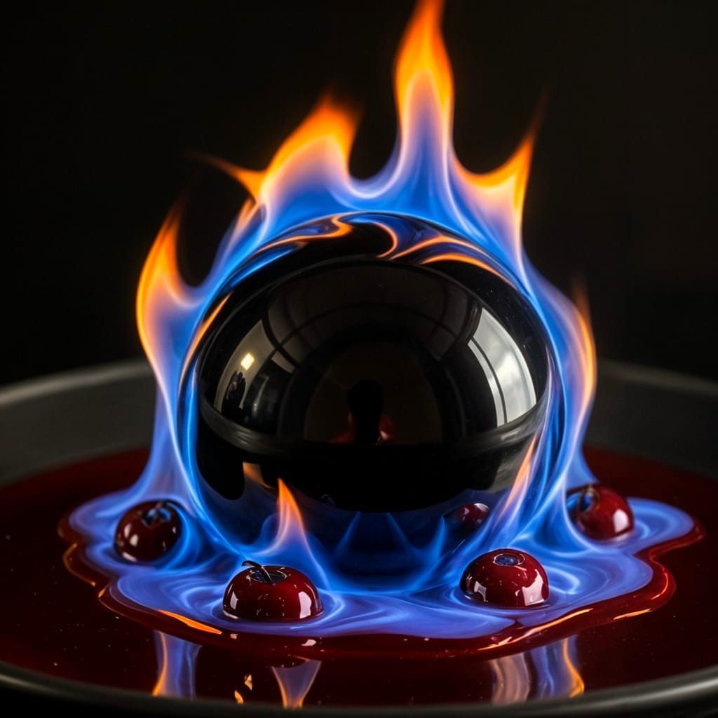 Mirror-Glazed Sphere Ablaze in Cherry Coulis