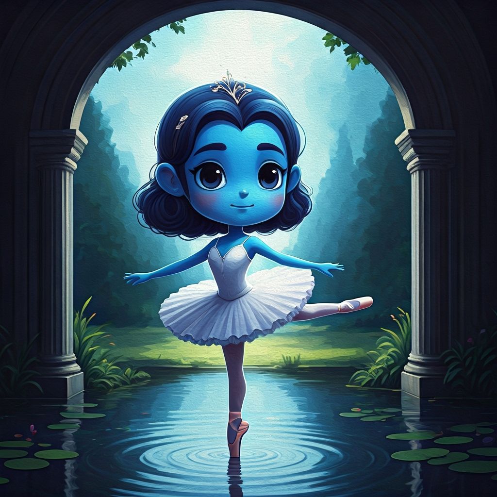 Blue Chibi Dancer on Pond in Epic Impressionist Style