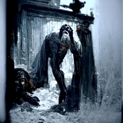 Horrifying Drunk in Dark Engraving Style