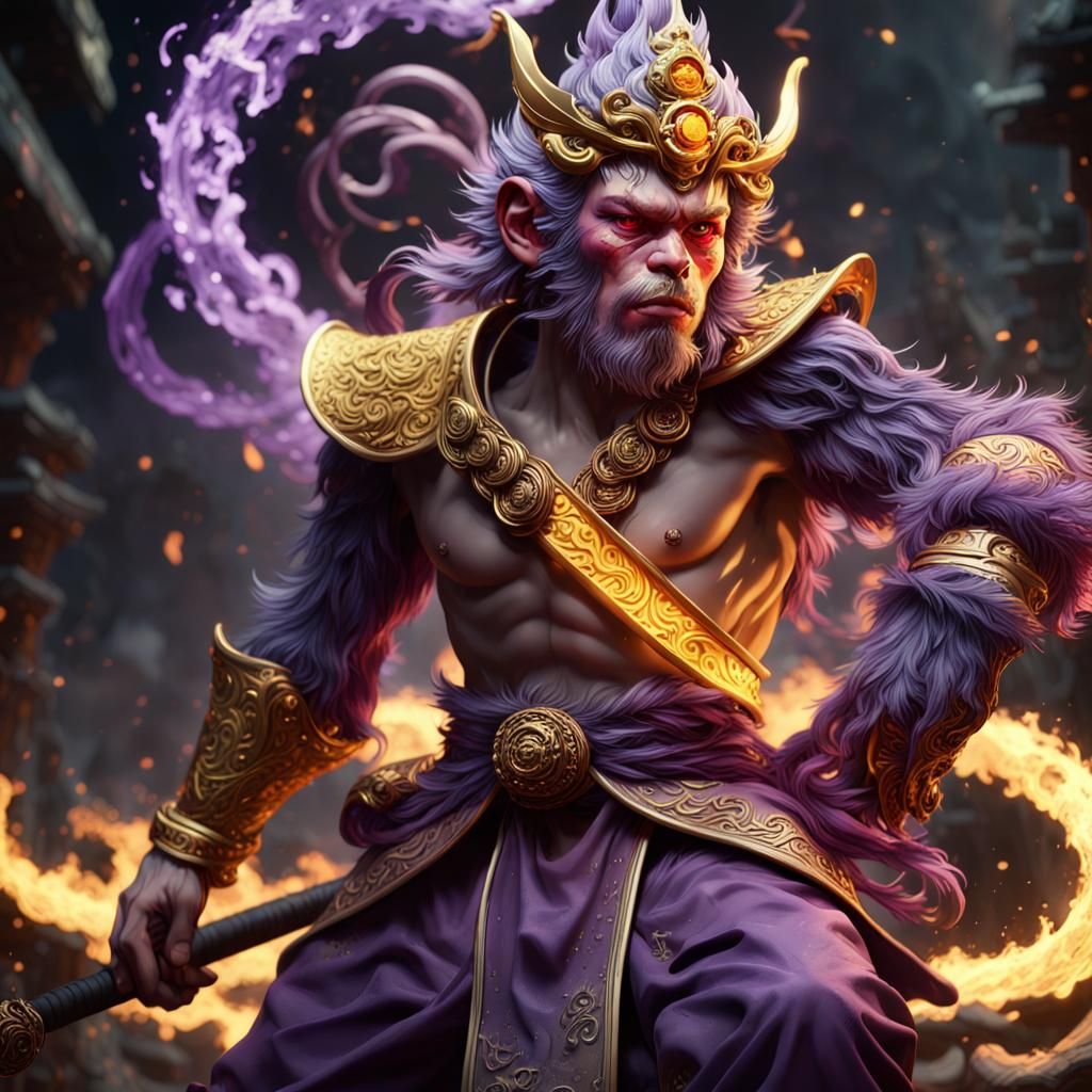 Hyperdetailed Fire Monkey King in Dark Fantasy Art