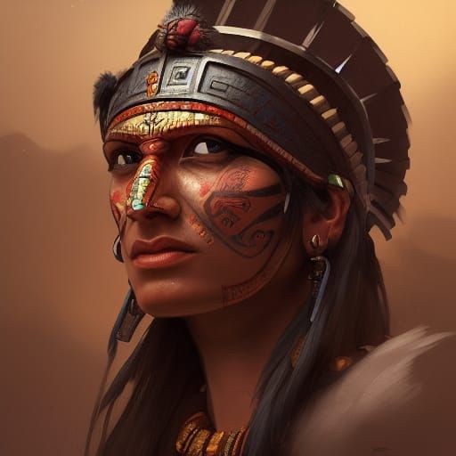 Detailed Aztec Warrior Portrait in Digital Art Style