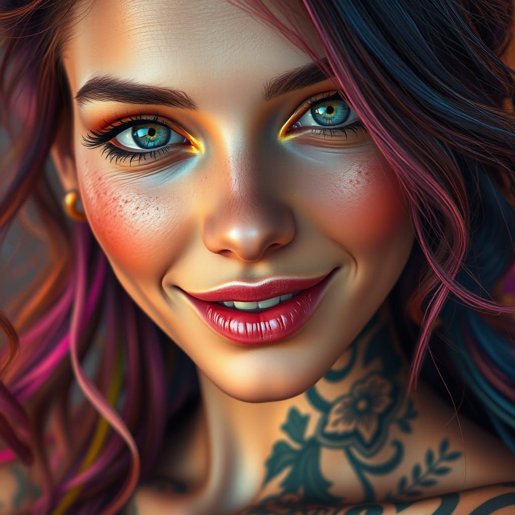 Ethereal Portrait in Vibrant, Hyperrealistic Style
