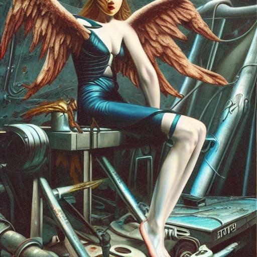 Fallen Angel in Workshop, Dark Fantasy Portrait