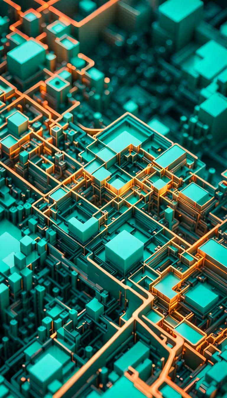 Vibrant Fractal Elements in Neon 3D Abstract Art