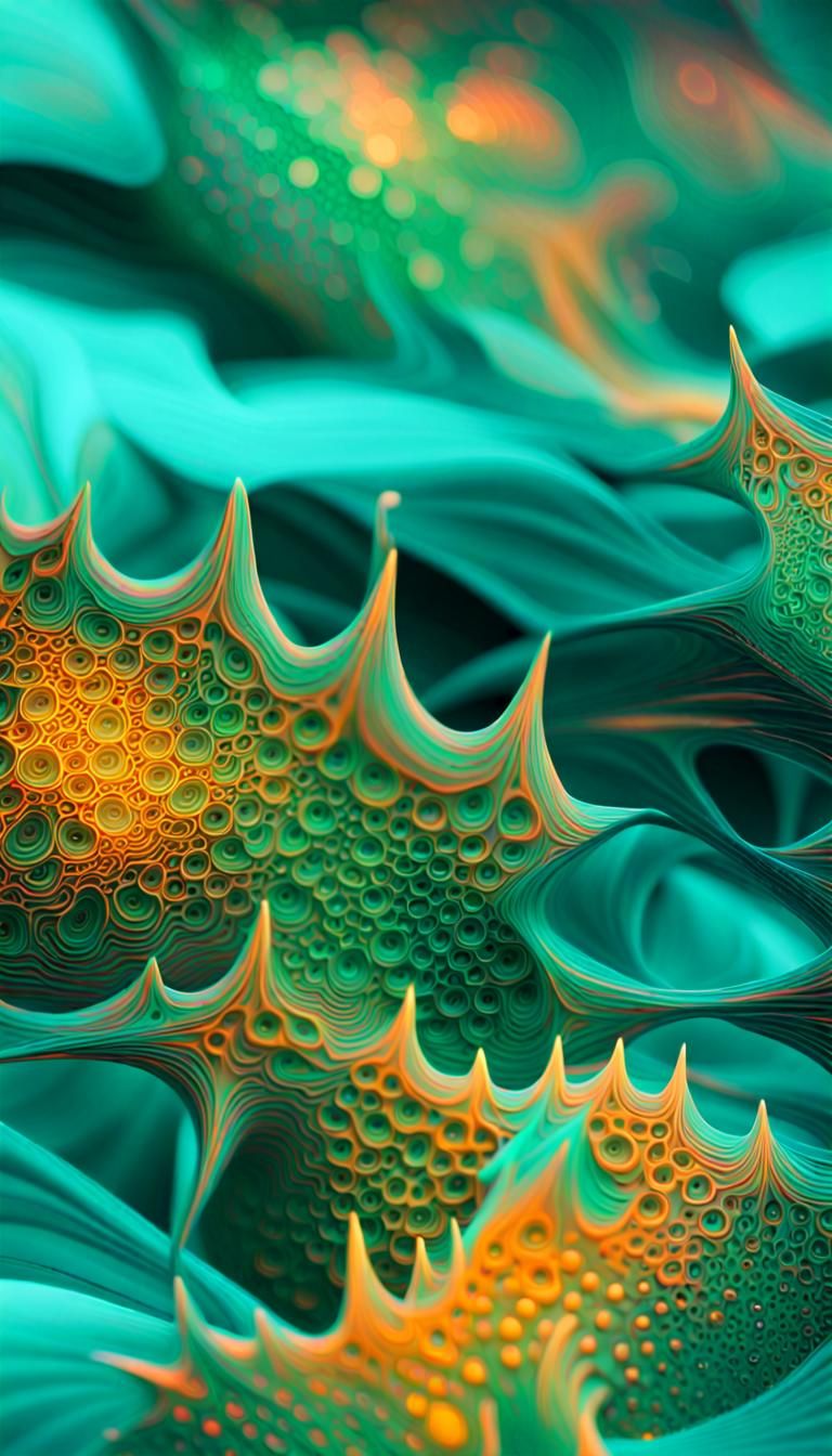 Geometric Abstract Art with Floating Neon Fractals