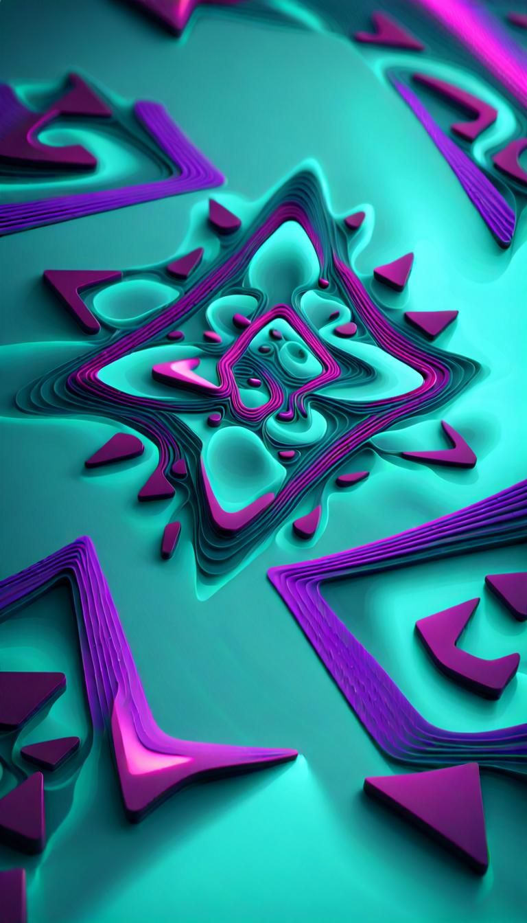 Geometric Abstract: Floating Fractal Elements in Neon