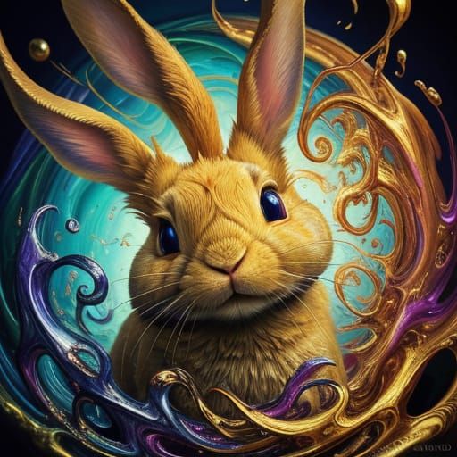 Surrealistic Rabbit with Dreamlike Mind Pills in Vivid Oil P...