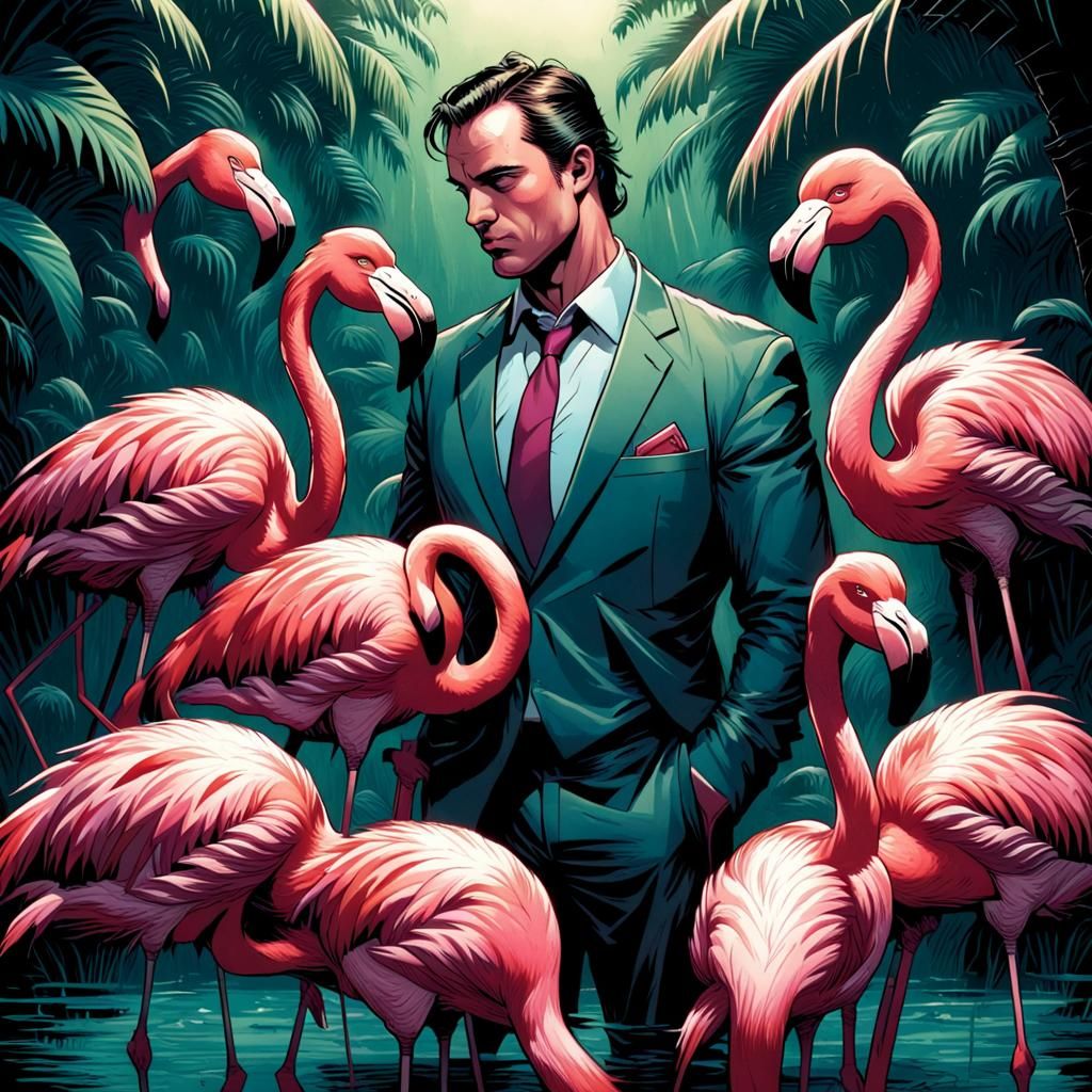 Flamingo in Comic Book Art Style