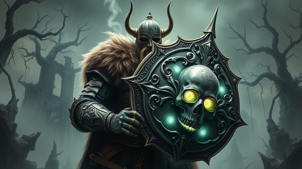 Majestic Viking Warrior in Dark Fantasy Armor