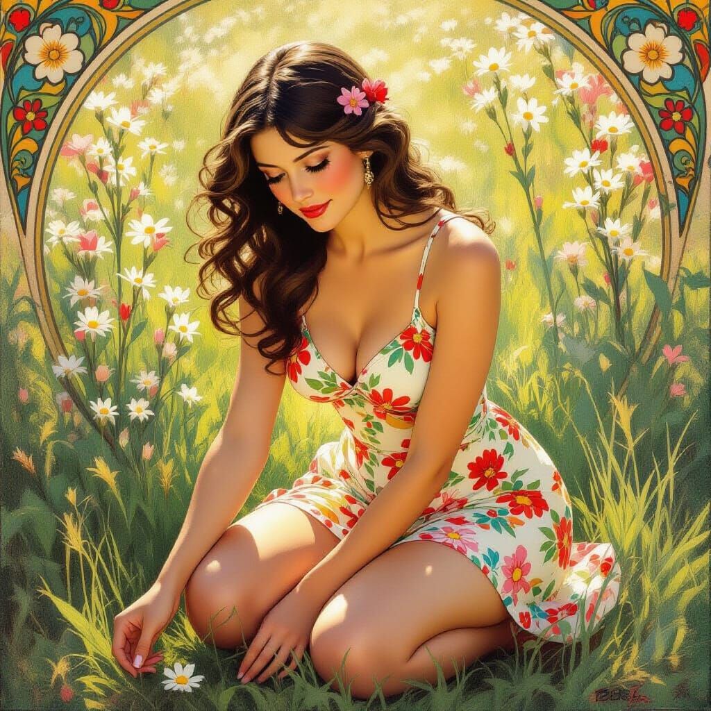 Woman in Summer Dress, Art Nouveau Style