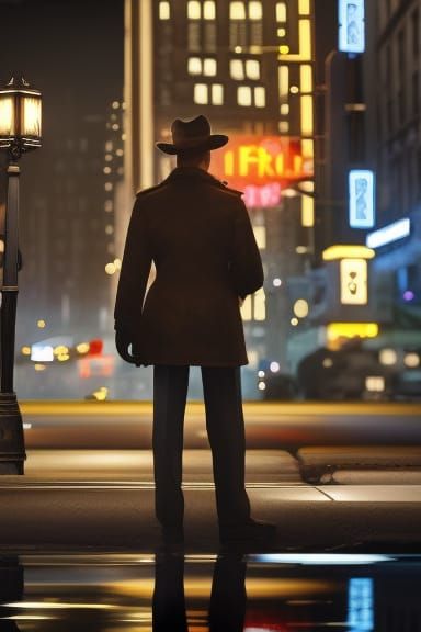 Elegant Detective Investigates Crime Scene in Film Noir