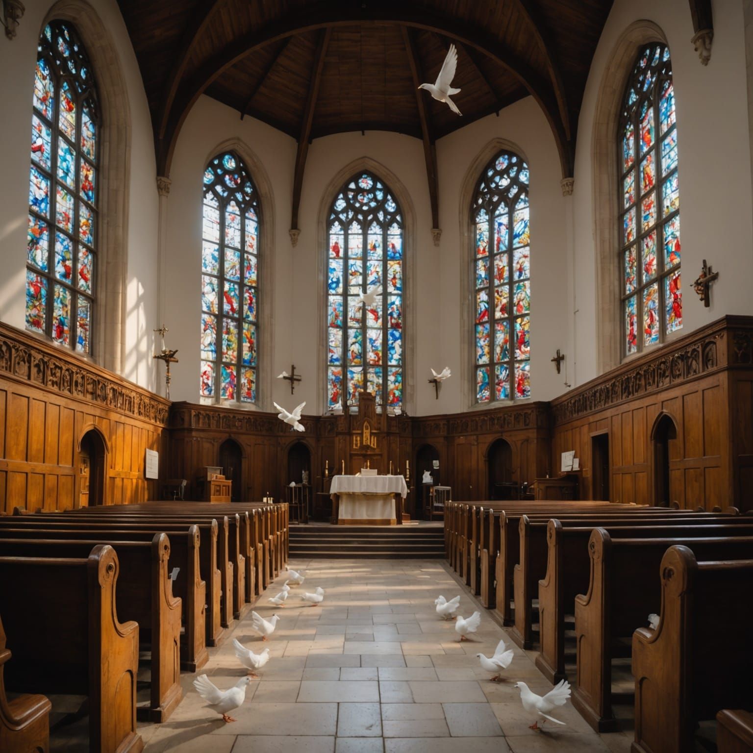 Stained Glass Windows Featuring Peaceful White Doves