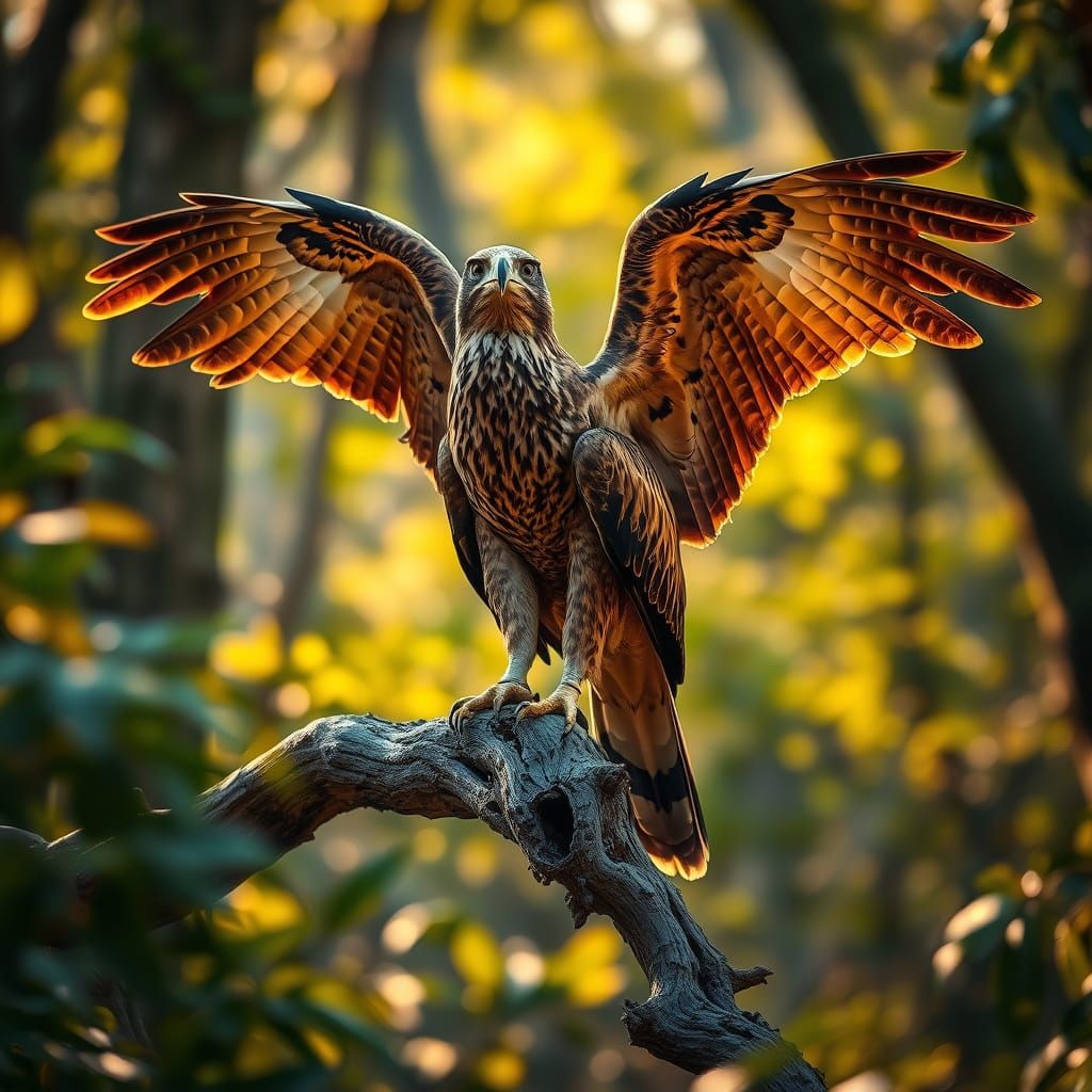 Brown Snake Eagle Perched in Golden Sunlight
