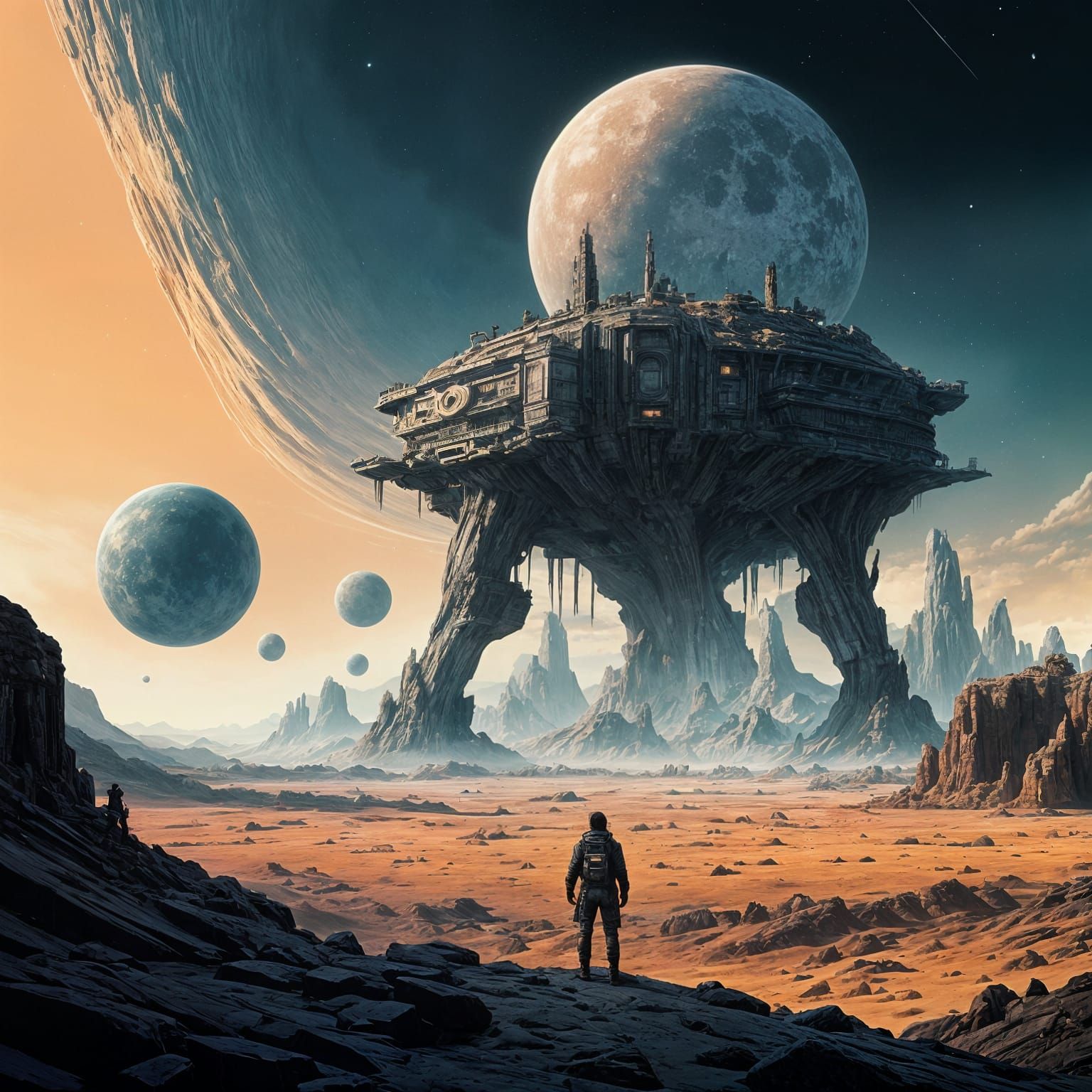 Wanderer on Alien Planet in Comic Book Style