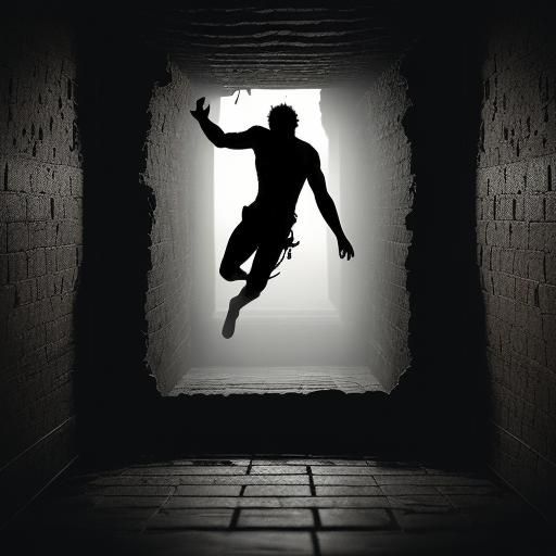 Silhouette of Man Falling Through Trapdoor