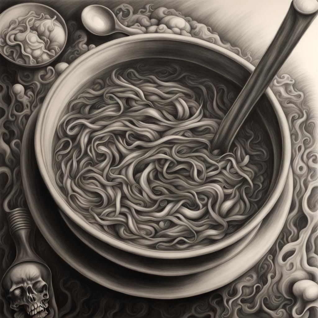 Deadly Soup: Hyperdetailed Charcoal Drawing