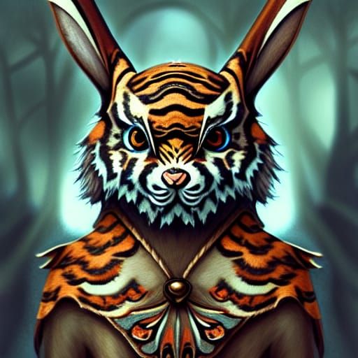 Bunny Tiger Owl Hybrid in Lovecraftian Style