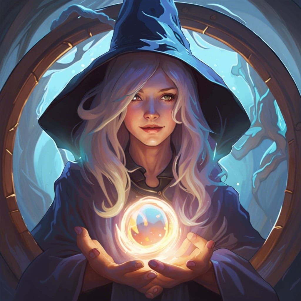 Witch Summons Happy Ghosts: Hyperdetailed Digital Portrait