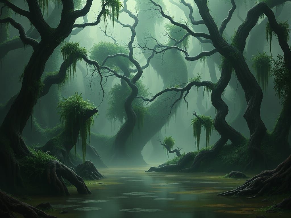 Misty Swamp Planet Dagobah in Retro Sci-Fi Style
