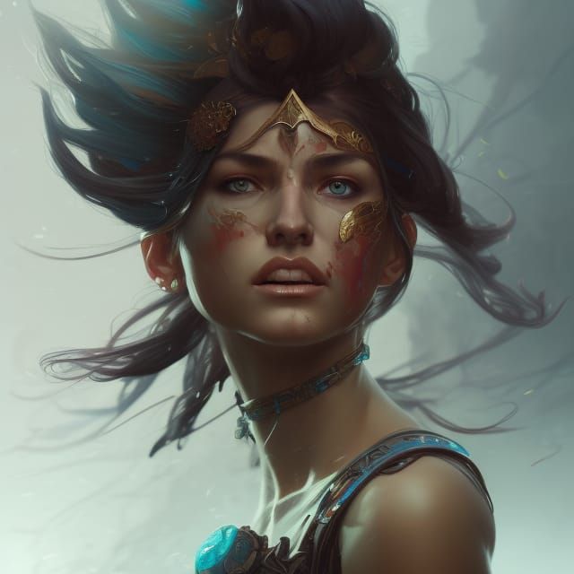 Warrior Princess Portrait in Art Nouveau Style