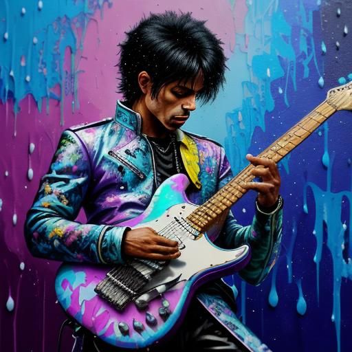 Musician in Rainstorm: Graffiti Art with Polychromatic Detai...