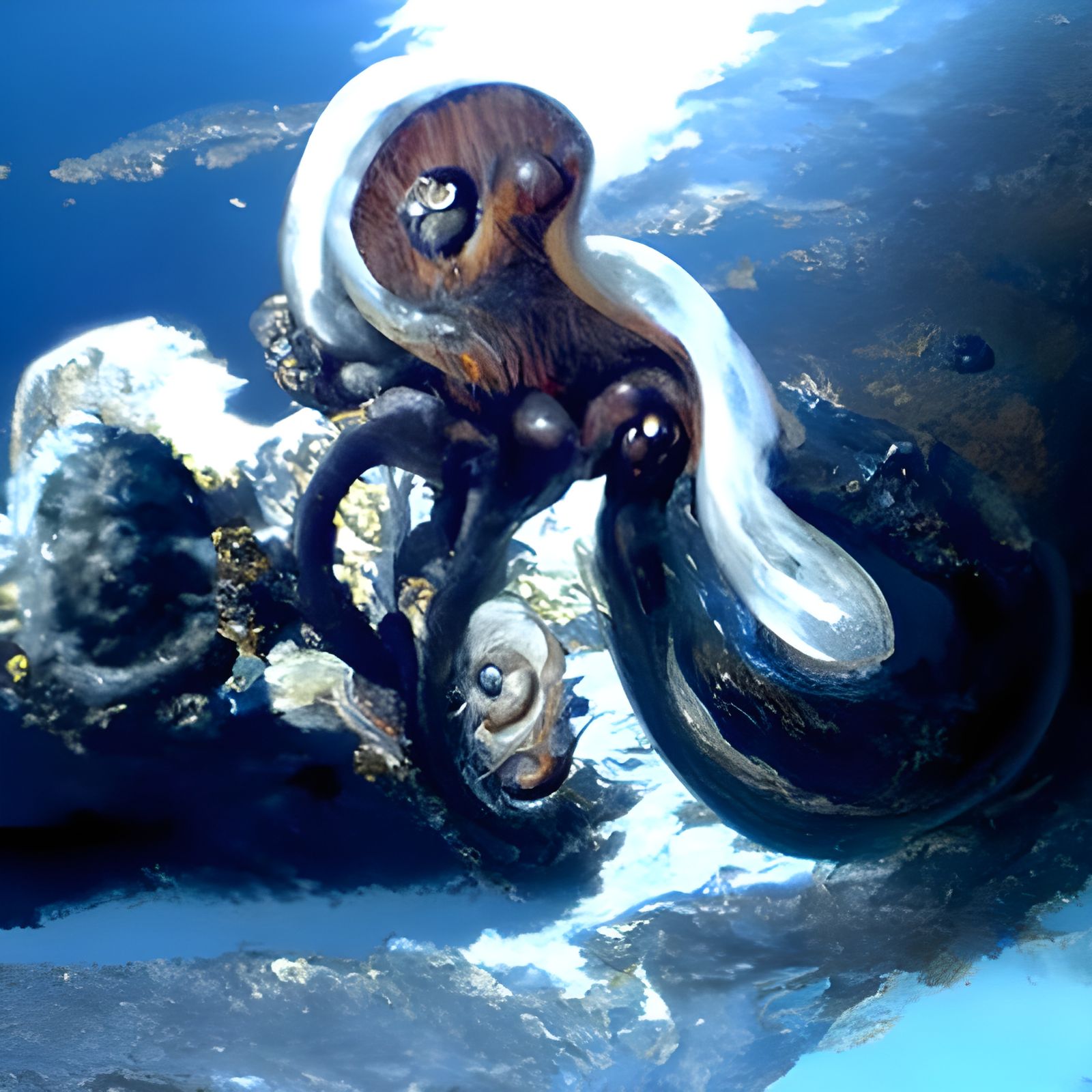Octopus Hugs Earth: An Oil Painting