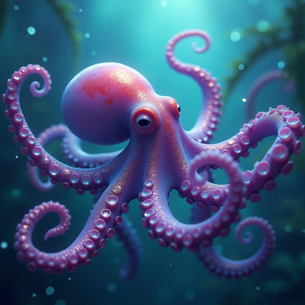 Mystical Octopus in Shimmering Blue-Green Hues