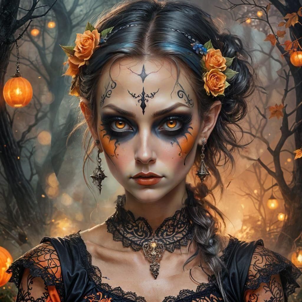 Pixie Elf with Skull Tattoo in Painterly Style