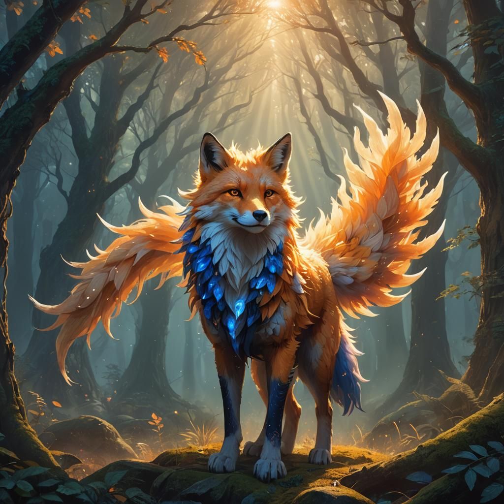 Nine-Tailed Fox Ascends in Mystical Forest
