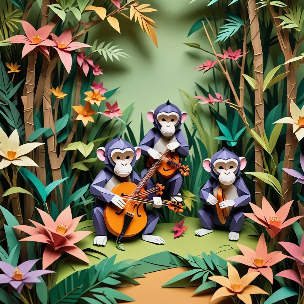 Monkeys' Papercraft Concert in Jungle Stage