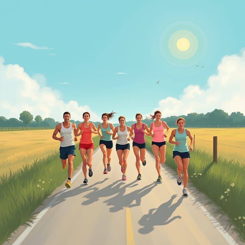 Vibrant Summer Running Group on a Vintage Track