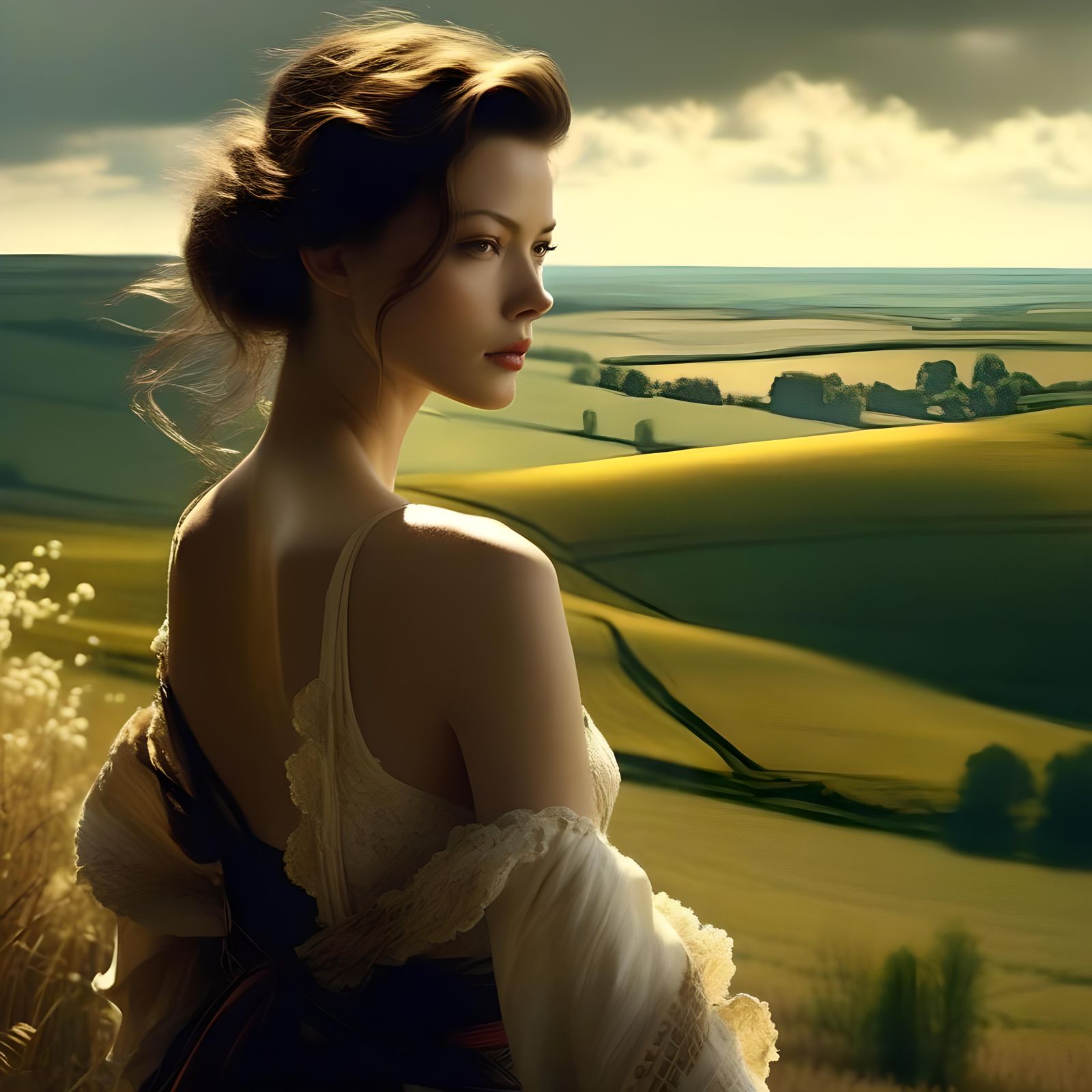 Bare Emma Bovary in Rural Landscape