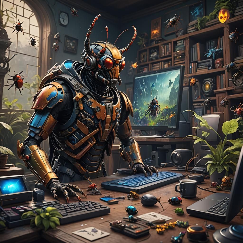 Bug YouTuber on Computer: Detailed Matte Painting