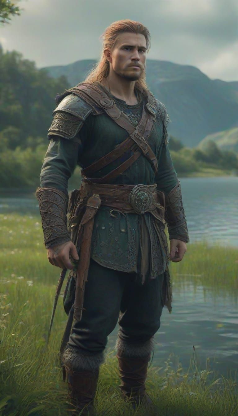 Viking Warrior Stands Tall in the Fjords