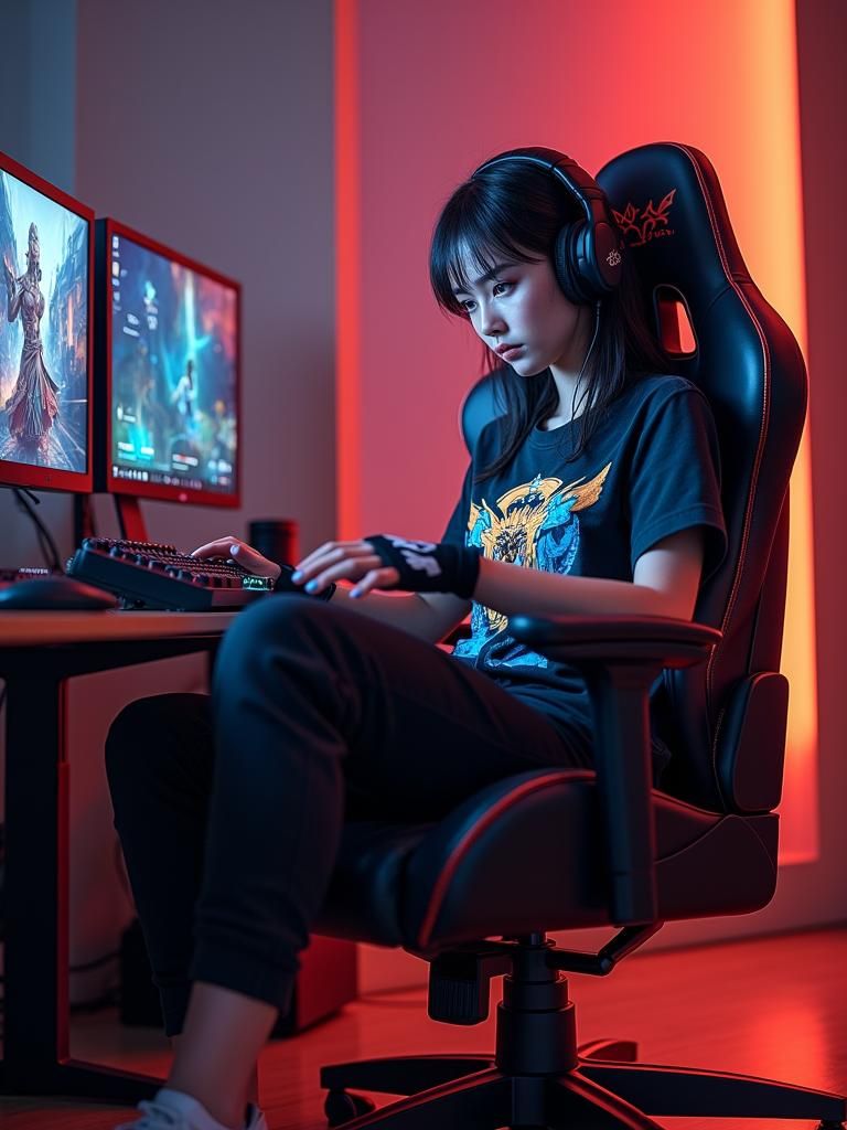 Intense Gamer in Anime Style Plays League of Legends