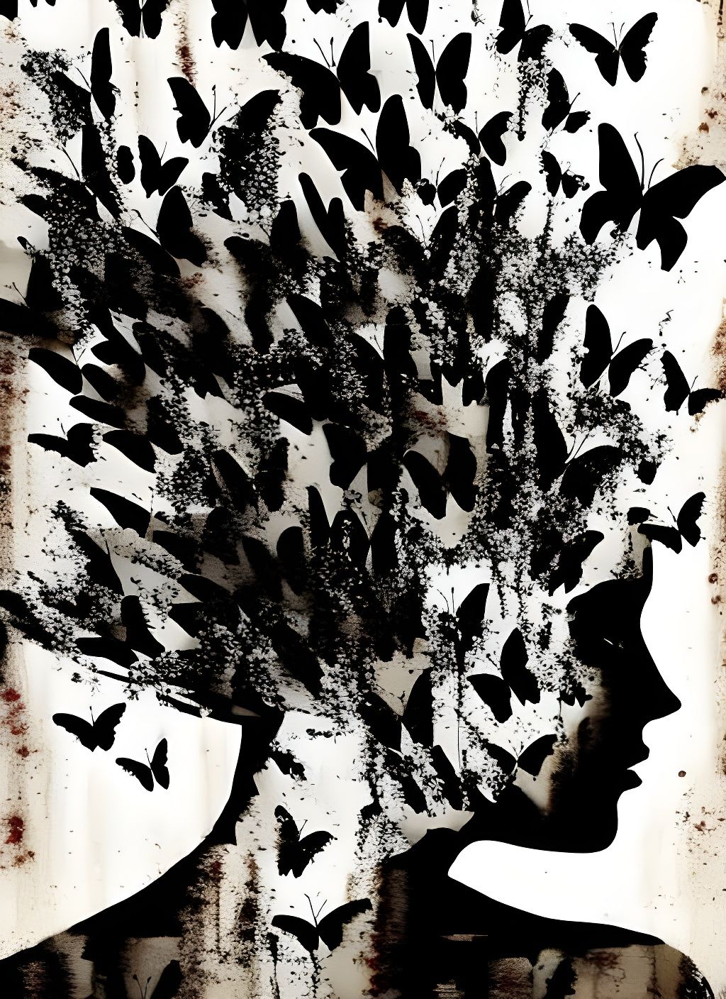 Fiery Butterflies Double Exposure Portrait Collage