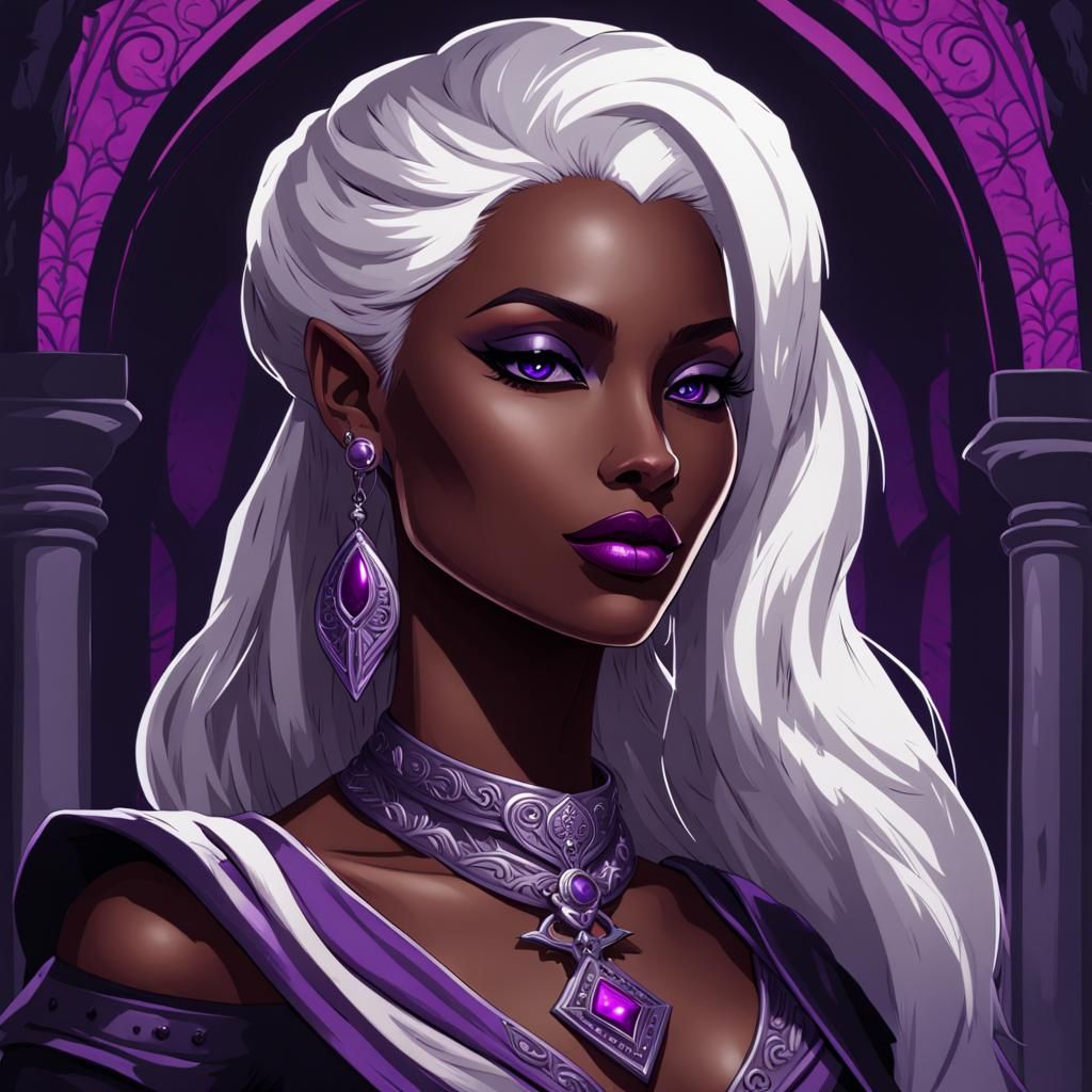 Drow Priestess in Dark Temple, Comic Art Style